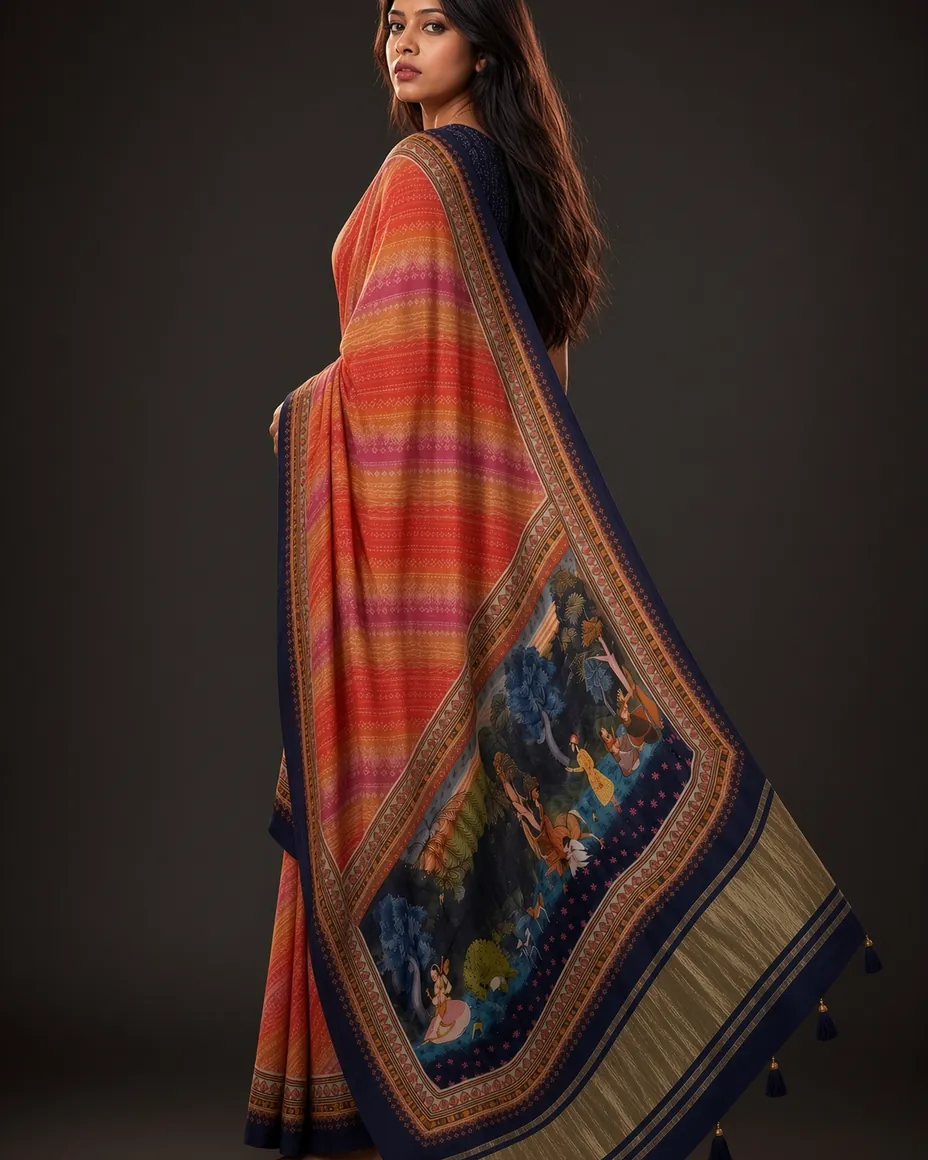 Coral Leheriya Saree — detail 3