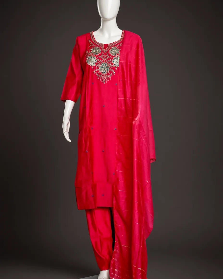 Crimson Embroidered Suit Set — the piece