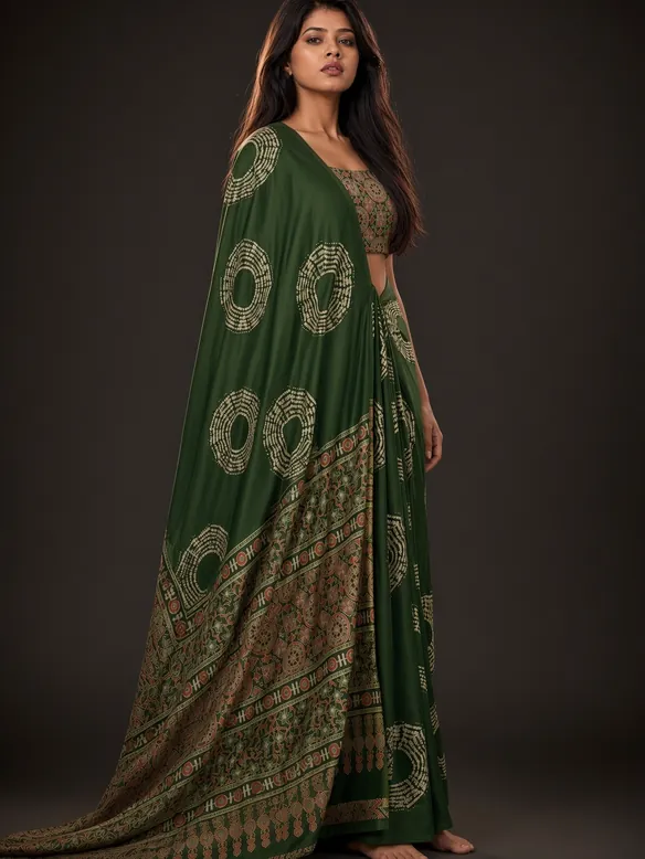 Forest Green Chakra Saree — worn