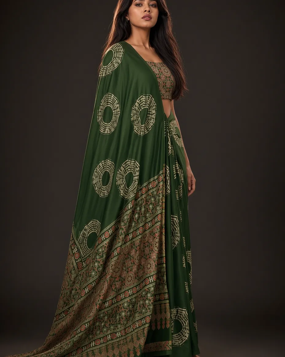 Forest Green Chakra Saree — worn