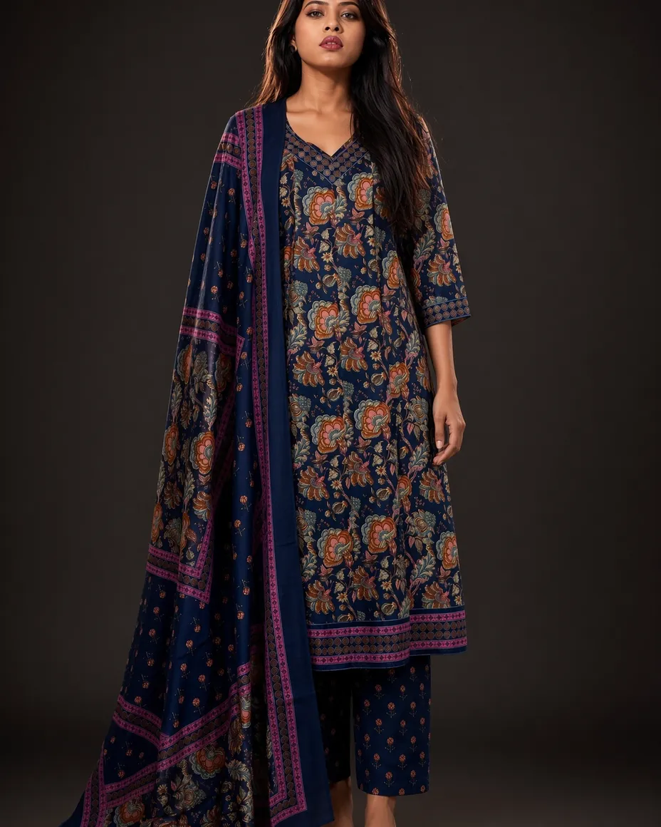 Indigo Block-Print Suit Set — worn