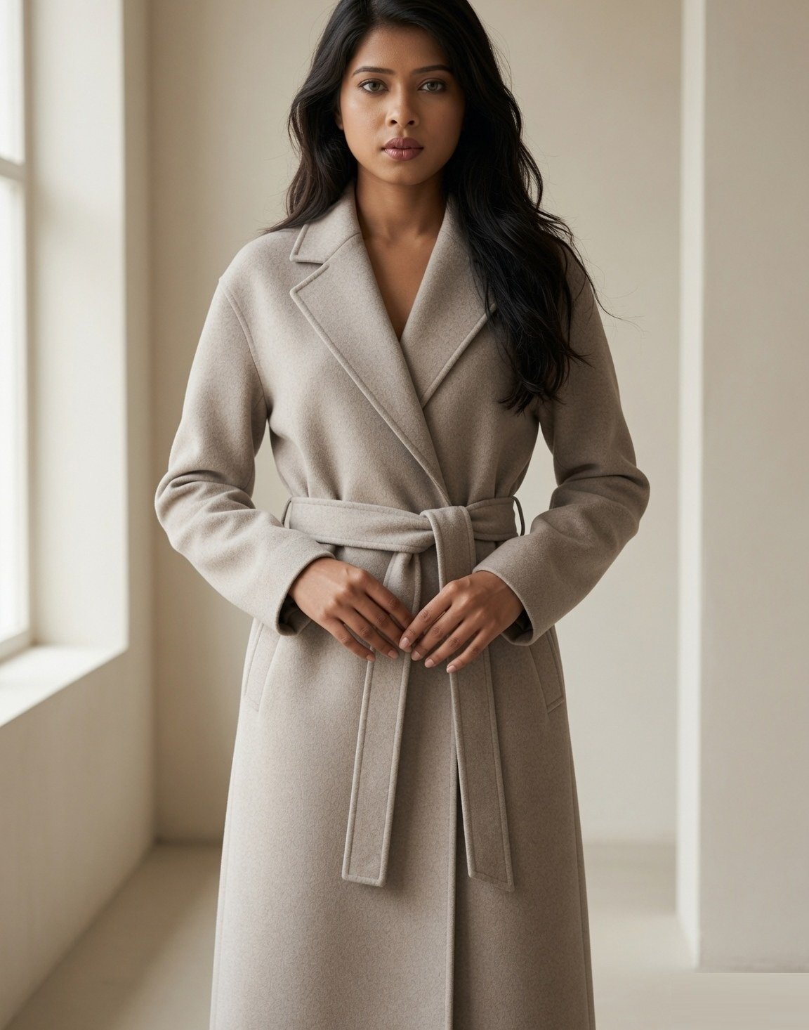 Belted wool blend coat — view 9