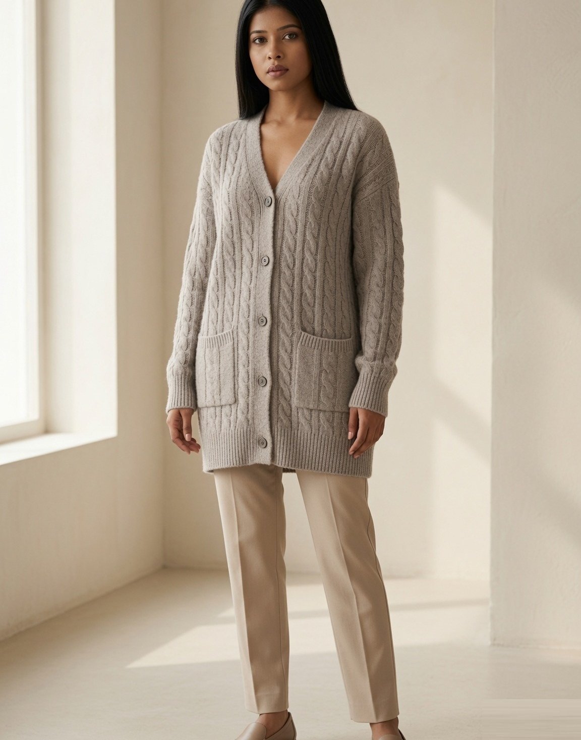 Cable-knit alpaca cardigan