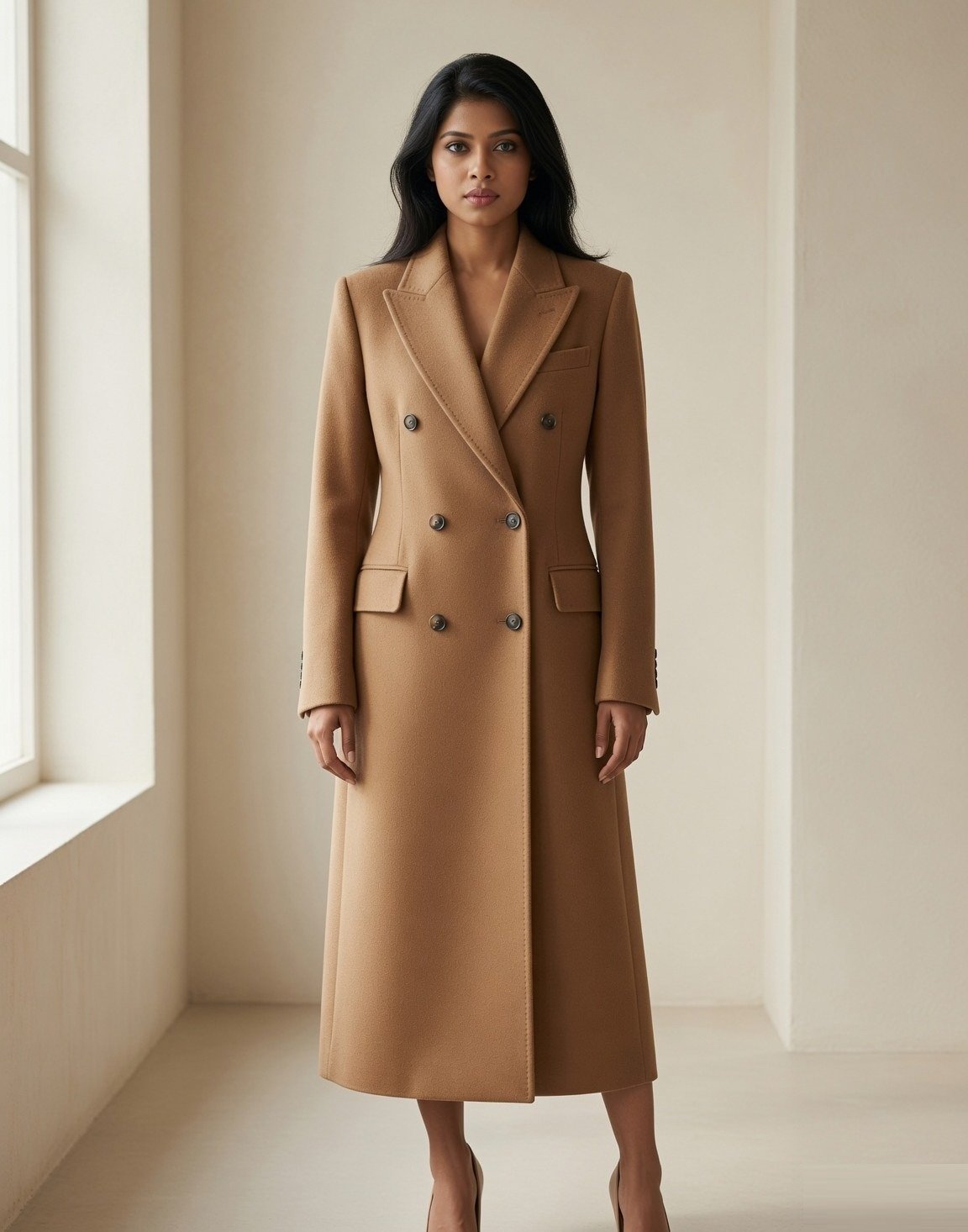 Double-breasted camel overcoat — view 3