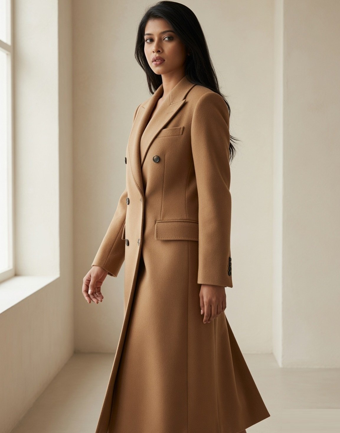 Double-breasted camel overcoat — view 4