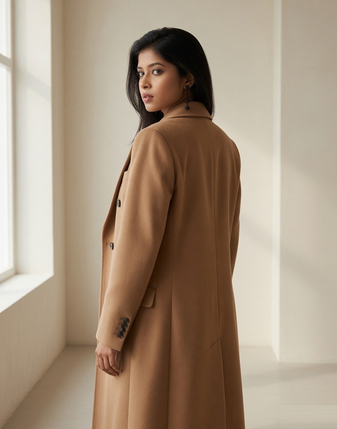 Double-breasted camel overcoat — view 6