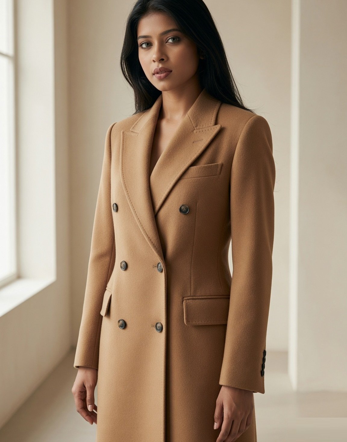 Double-breasted camel overcoat — view 7