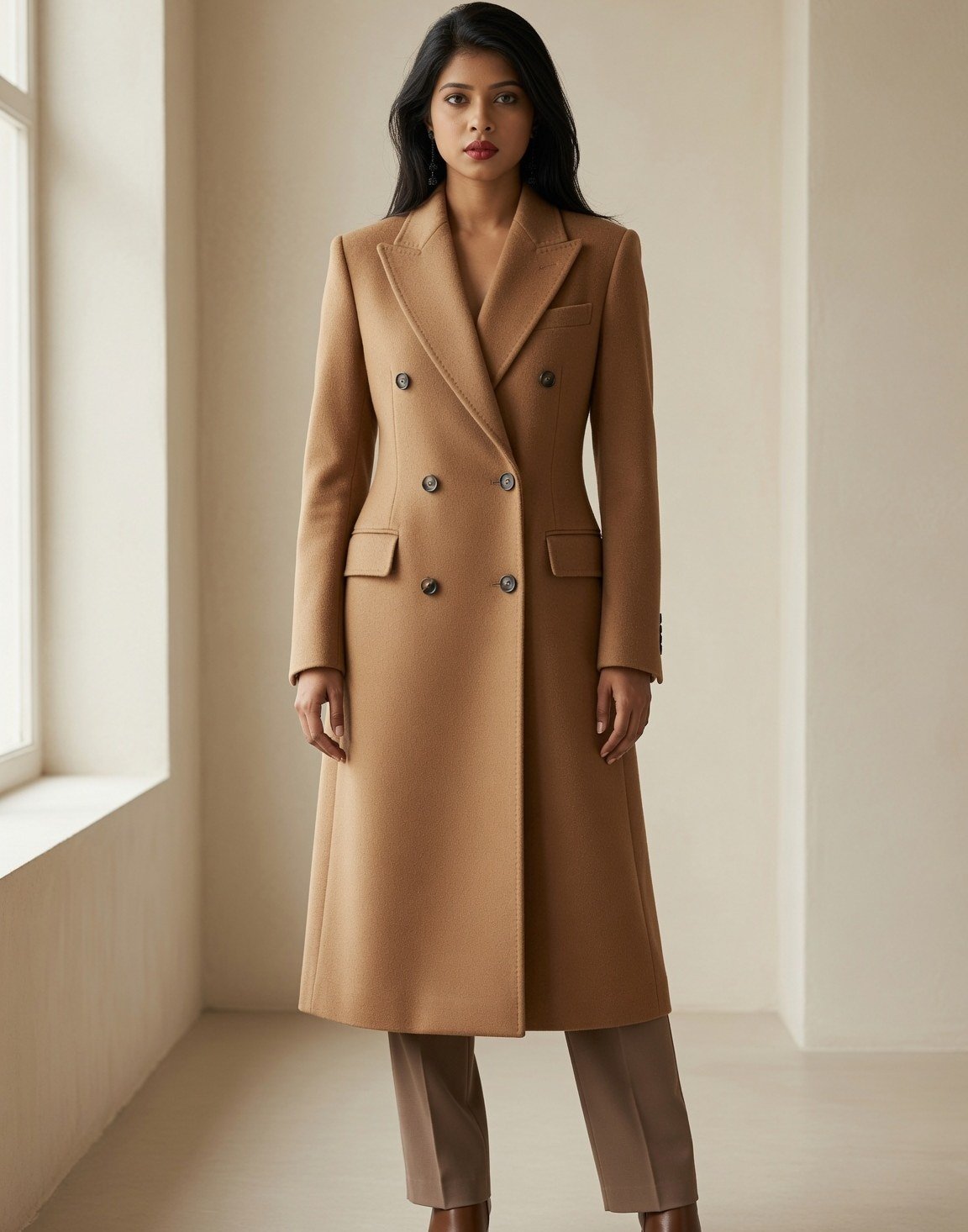 Double-breasted camel overcoat — view 9
