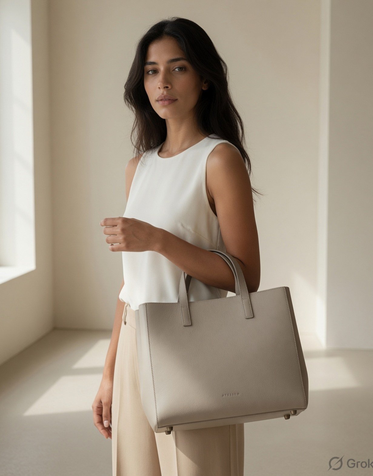 Grained leather tote — view 5