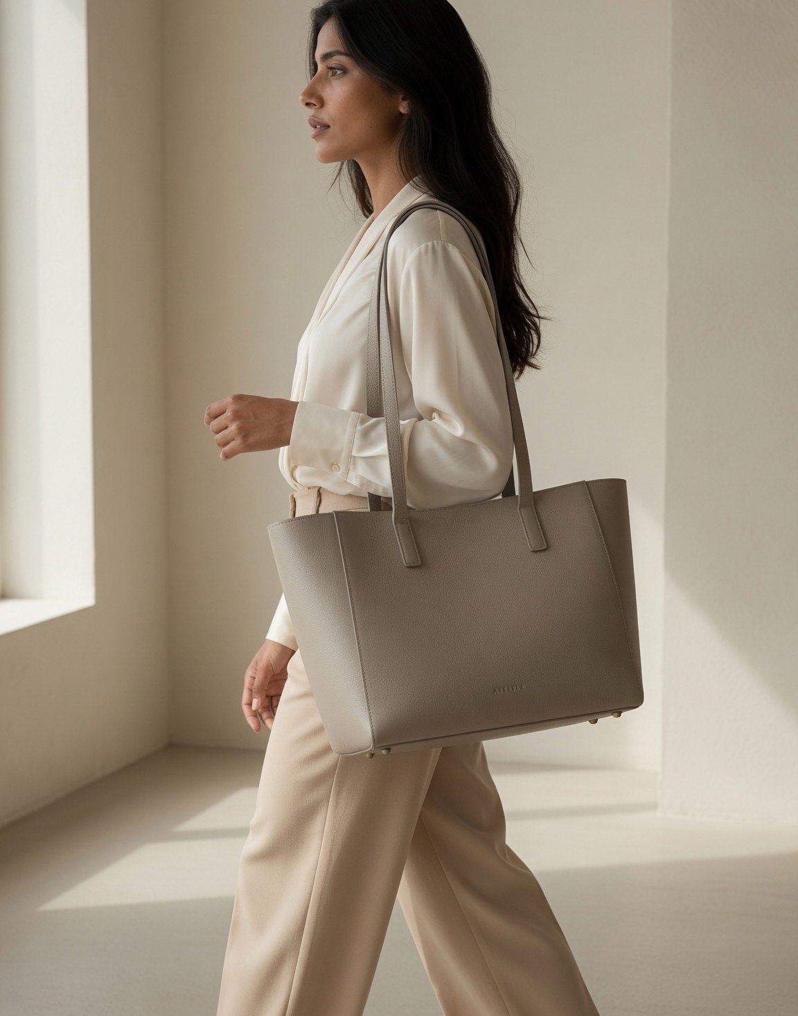 Grained leather tote — view 7