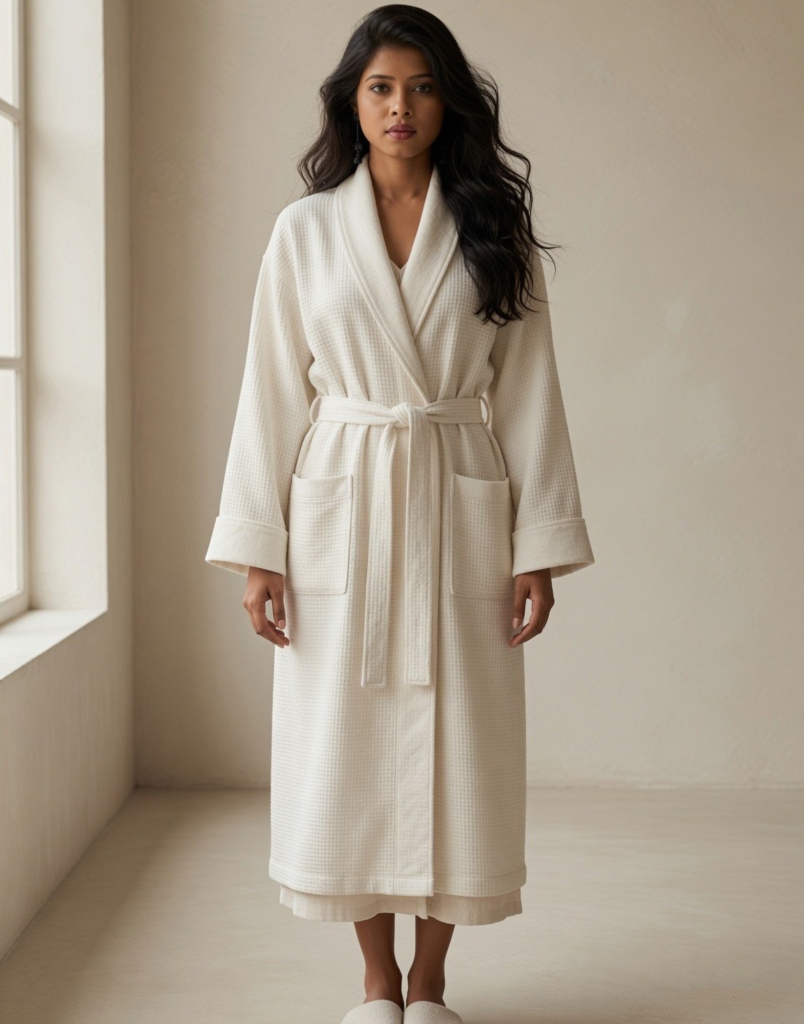 Waffle linen bath robe — view 3