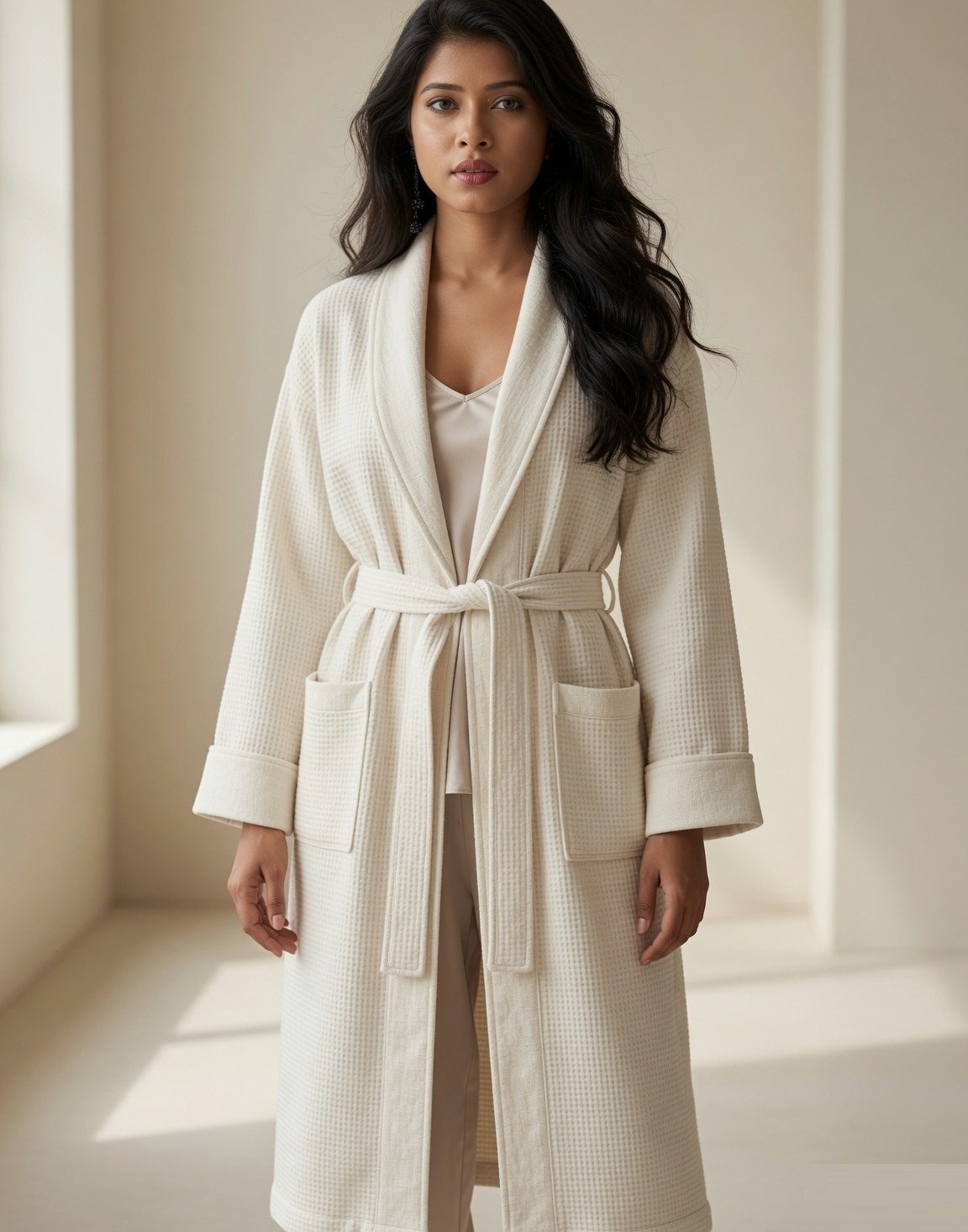 Waffle linen bath robe — view 4