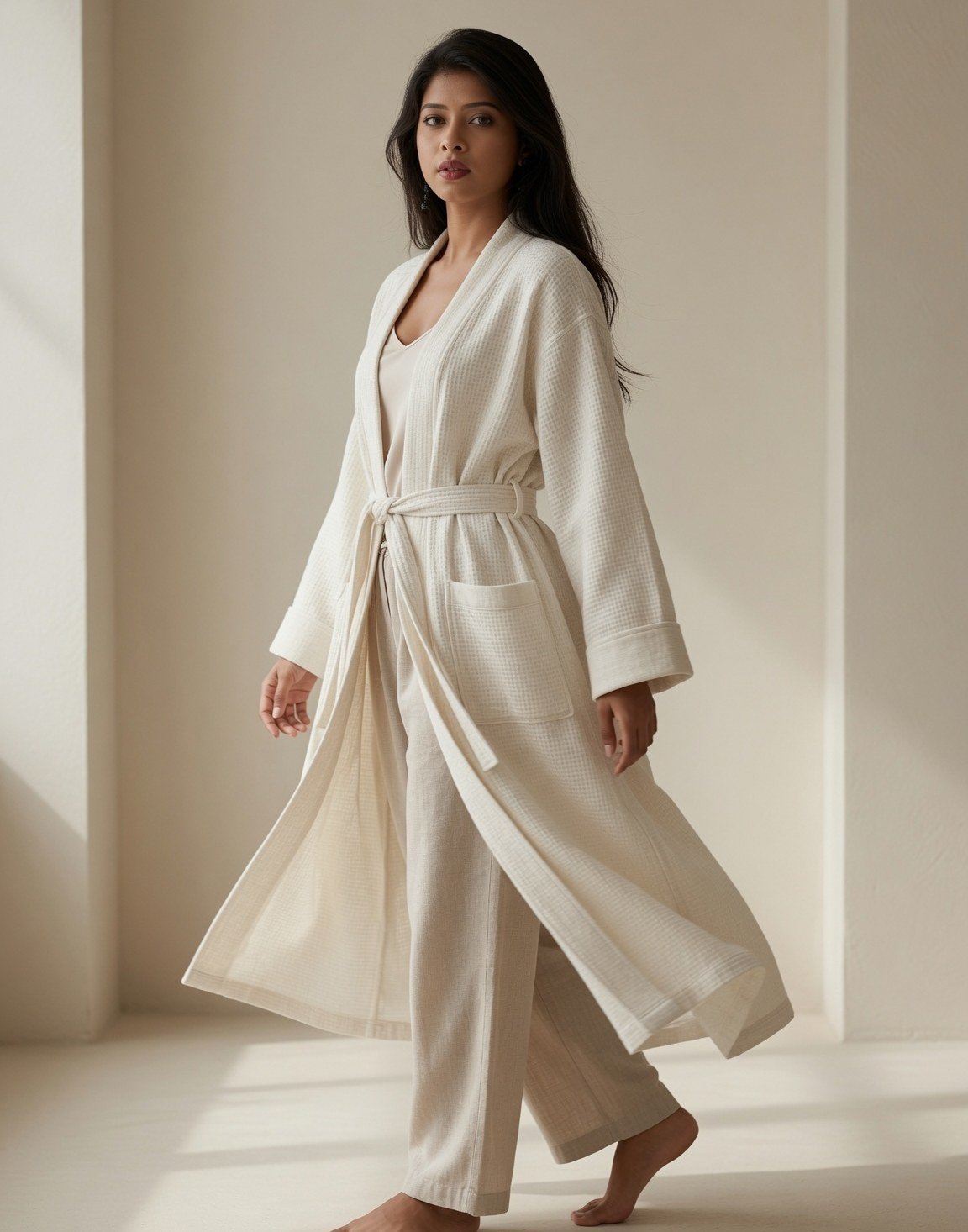 Waffle linen bath robe — view 8