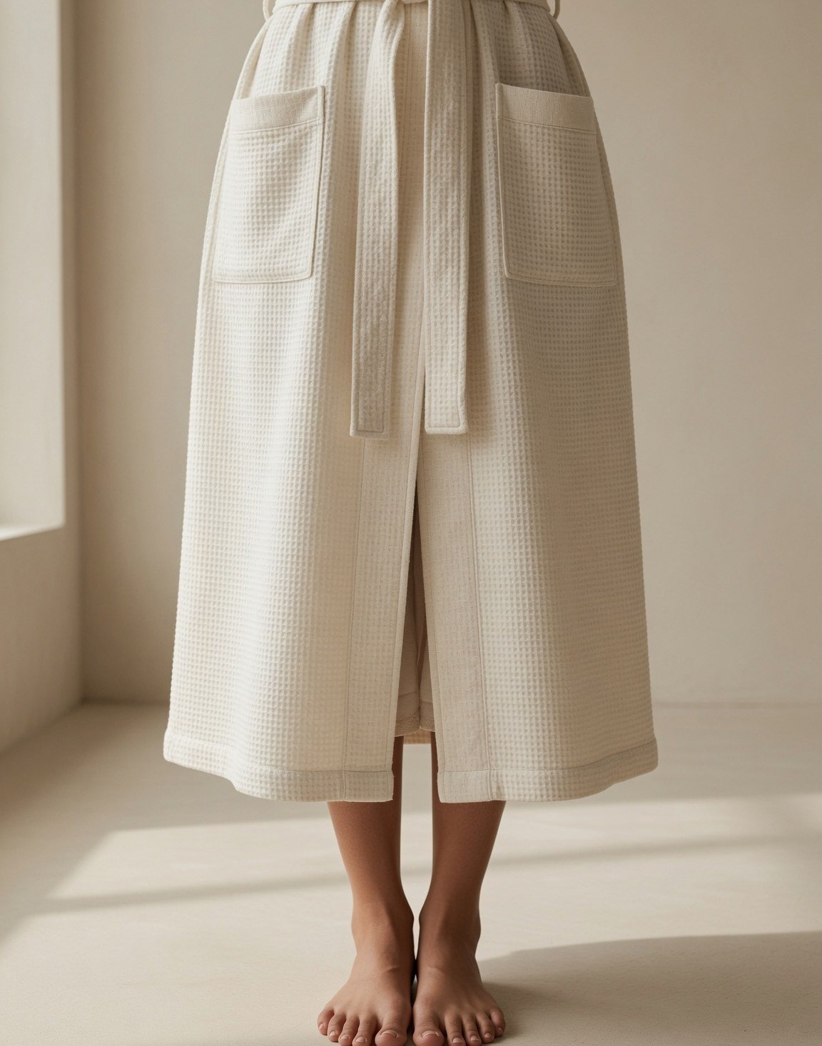 Waffle linen bath robe — view 9