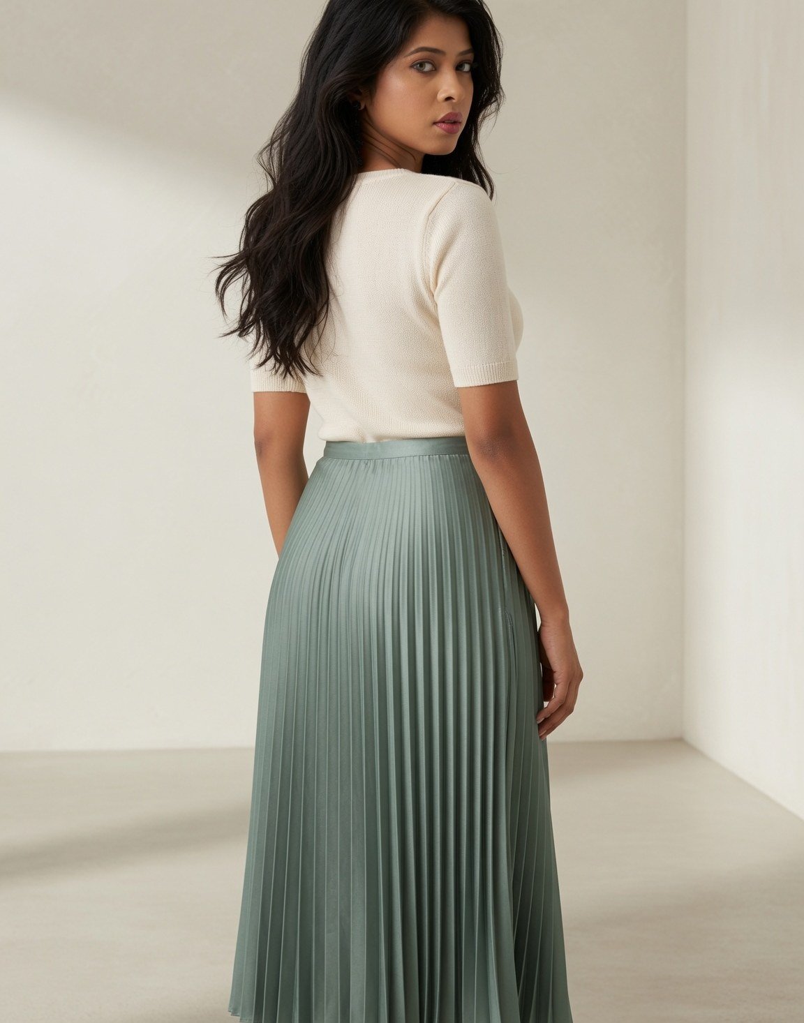 Pleated satin midi skirt — view 3