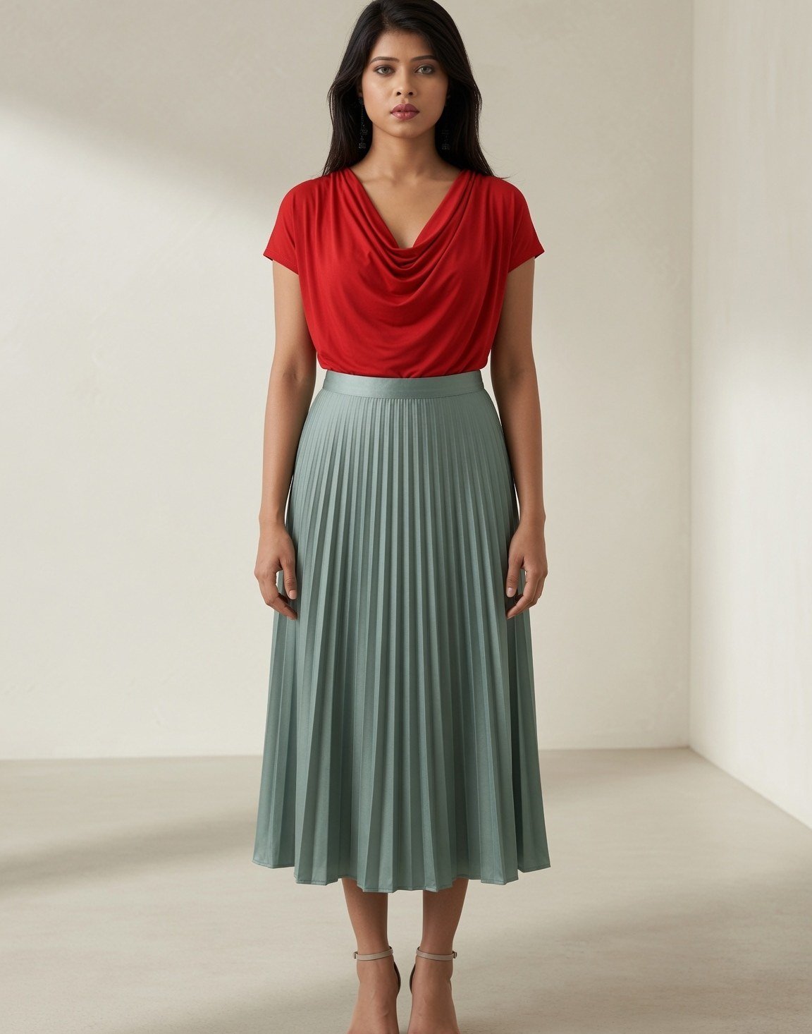 Pleated satin midi skirt — view 4