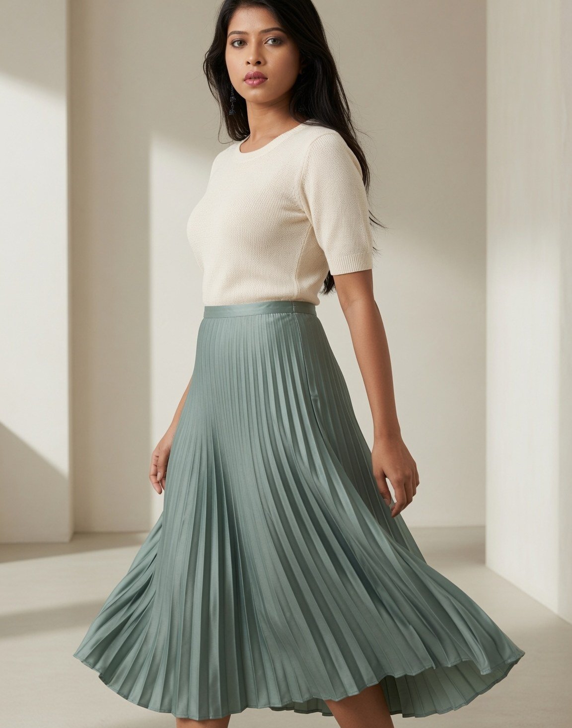 Pleated satin midi skirt — view 5