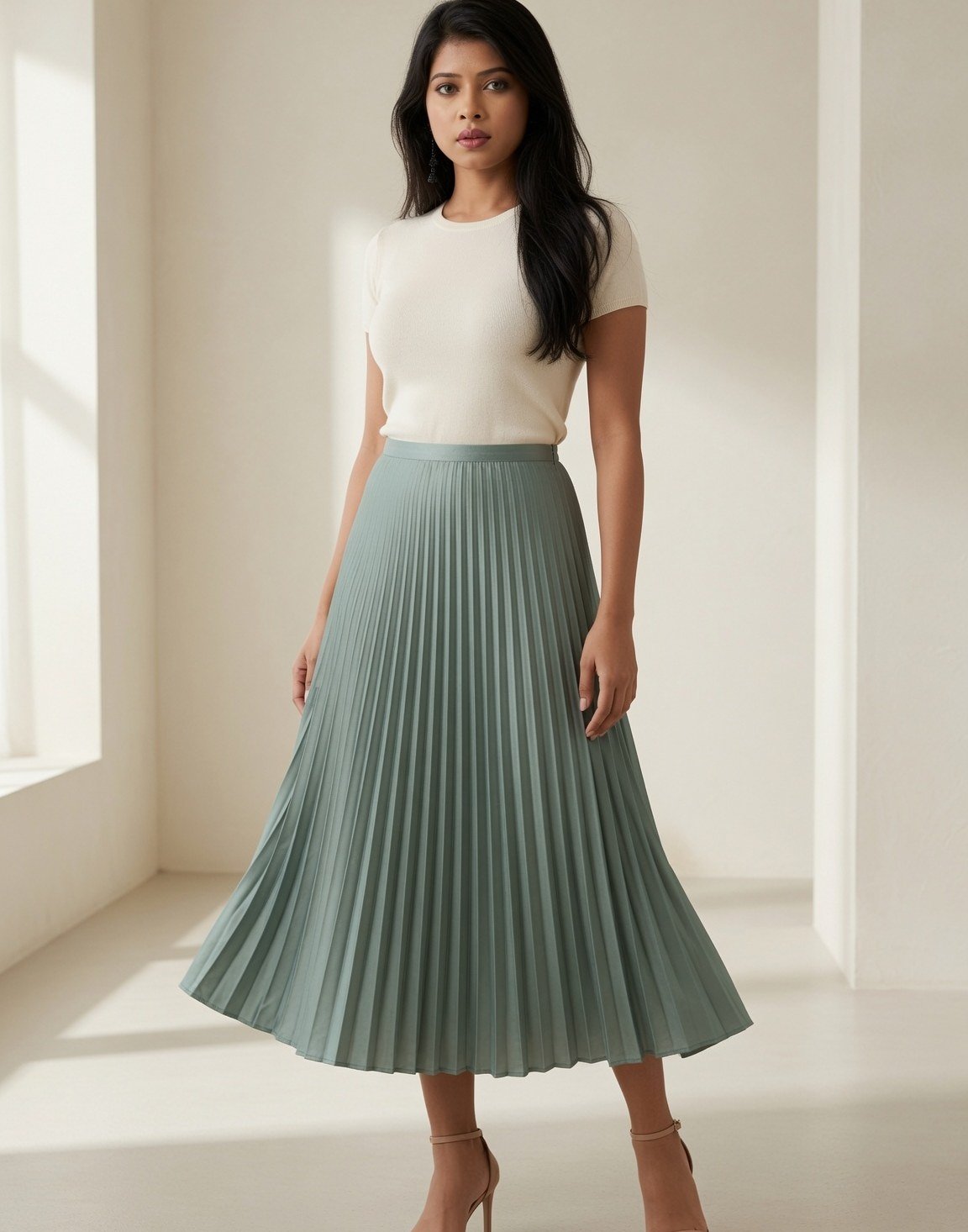 Pleated satin midi skirt — view 7